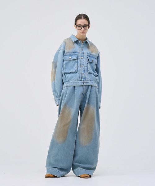 未使用 LOUNIE 製品染め Gジャン 春色 デニムジャケット soerte デニムジャケット gジャン MUD DYEING VINTAGE LIKE