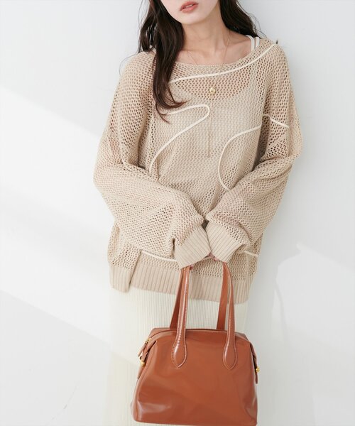 natural couture ニット セーター コード刺繍透かしプルオーバー