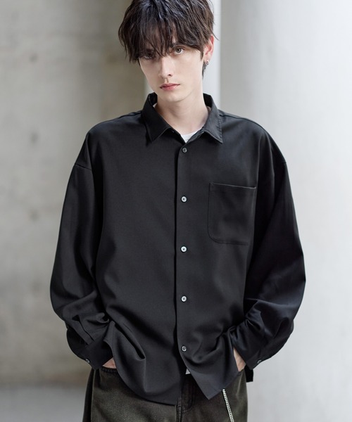 ASTRONOMY シャツ 「防シワ」シルキータッチ短丈ワイド長袖シャツ