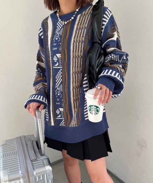 「nemne store」 長袖ニット SMALL ブルー レディース_画像4