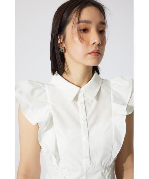 rienda ワンピース レースアップフリルワンピース 半袖 夏服