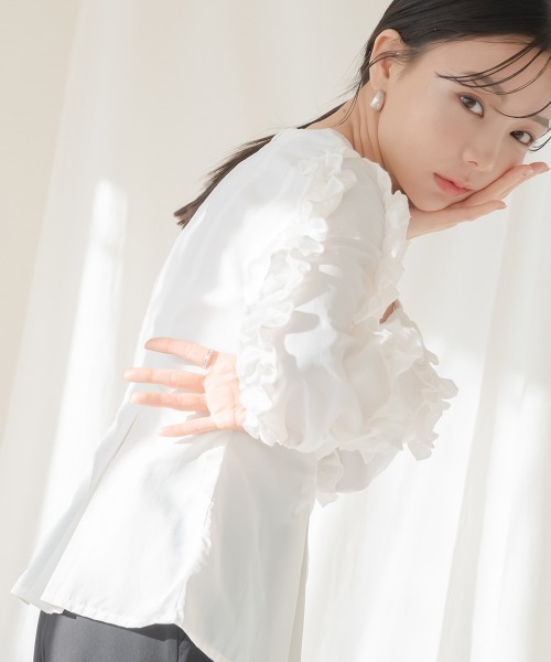 ブラウス シャツ 小さいサイズ　フリルスリーブブラウス　低身長さん・小柄女性 レディース