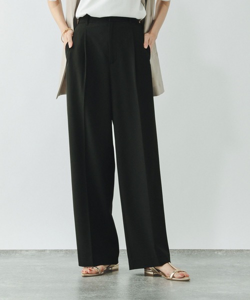 新品 ESSAY 3,6万円 美シルエット WOOL パンツ S B.KHAKI GLOBAL WORK パンツ ウツクシルエットDRYワイドパンツ/289061
