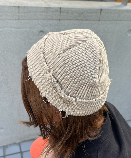 Anthe（アンテ） ニット帽 ニットキャップ パンク風ダメージ加工ワッチ