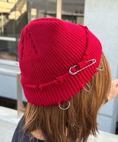 Anthe（アンテ） ニット帽 ニットキャップ パンク風ダメージ加工ワッチ