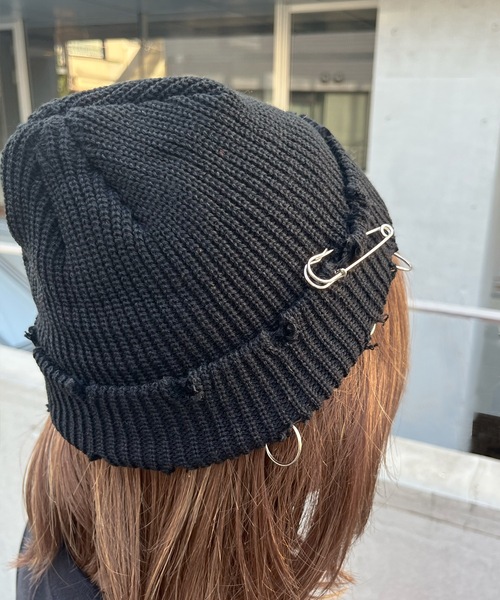 Anthe（アンテ） ニット帽 ニットキャップ パンク風ダメージ加工ワッチ