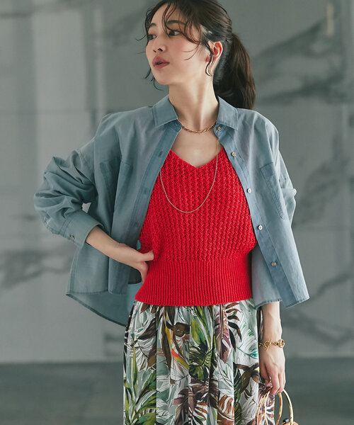 【大人っぽカジュアル】前後２WAYざっくりクロップドベスト La boutique Bonbon（ラブティックボンボン） ベスト ジレ 「大人っぽ