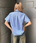 ブラウス シャツ 夏 半袖 ラインストーンチェ...の詳細画像3