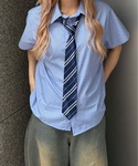ブラウス シャツ 夏 半袖 ラインストーンチェ...の詳細画像1