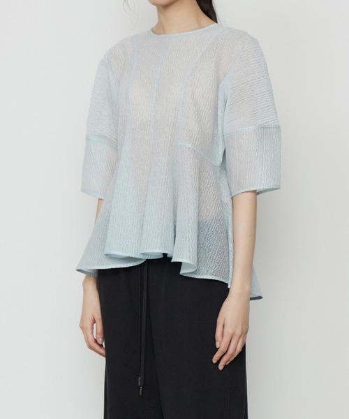 新品Silky jacquard blouseエクリュ Shiny Flower Jacquard Frill Blouse｜Greed International