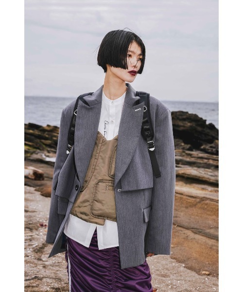 ジャケット・アウター OMMO VEST LAYERED BIG SHOULDER JK OMMO ONLINE STORE / VEST LAYERED BIG SHOULDER JK