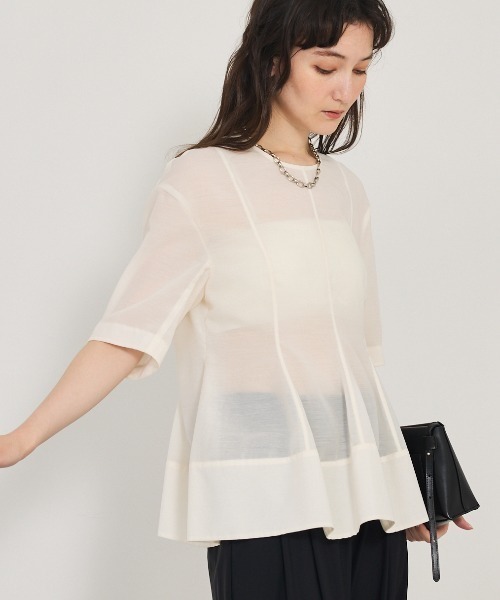 ブラウス シャツ 「上品な透け感」カーヴィングブラウス/シアーシャツ/シアーブラウス/夏服/オフィスカジュアル レディース