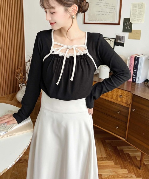 エムズグレイシー　レイヤードカットソー　袖口リボン エムズグレイシー レイヤードカットソー 袖口リボン