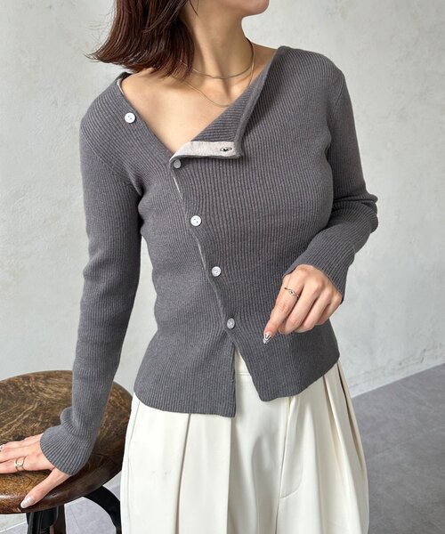 Thevon（ゼヴォン） ニット セーター アシメネックボタンリブニット