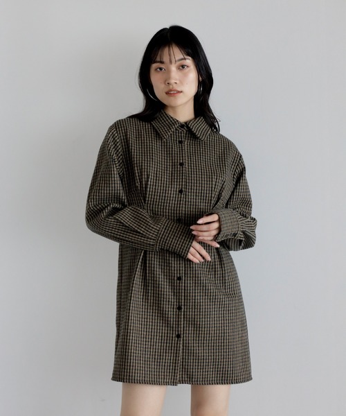 ENC ワンピース brushed check waist tuck one piece / 起毛チェック