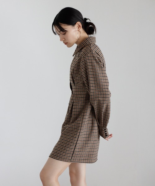 ENC ワンピース brushed check waist tuck one piece / 起毛チェック