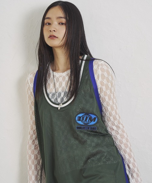 「OKIRAKU」 ノースリーブワンピース ONE SIZE グリーン レディース_画像8