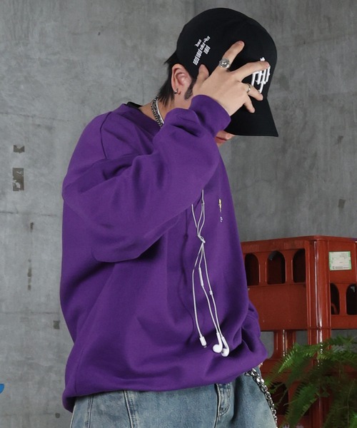 トレーナー スウェット AW 裏起毛 ハートワンポイント刺繍クルーネック