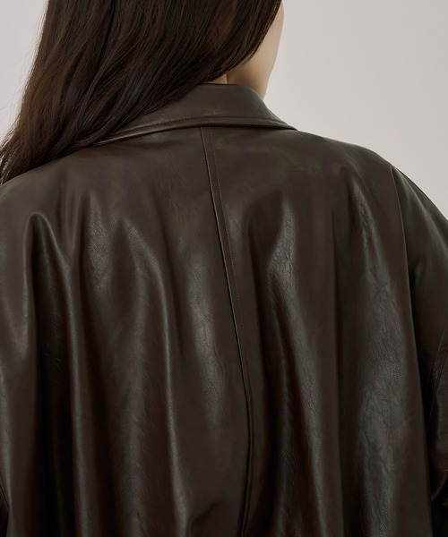 ブルゾン アウター コクーンレザーボンバージャケット｜アウター/レザーブルゾン/春服 レディースの画像