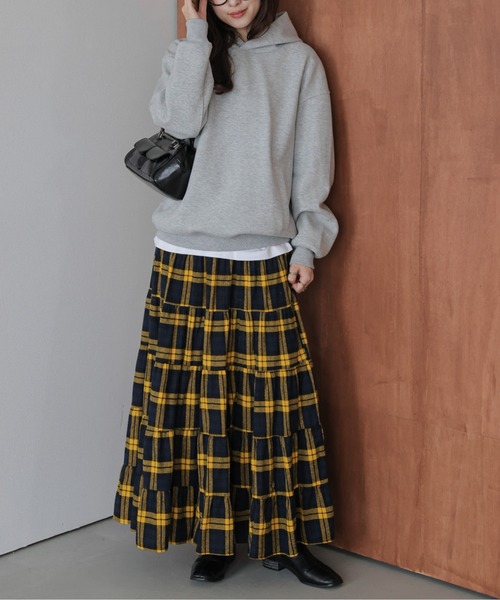 La-gemme（ラジェム） スカート チェック柄ティアードロングスカート