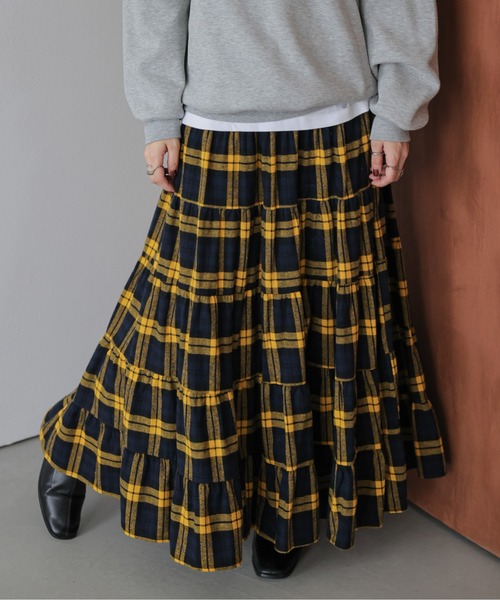 La-gemme（ラジェム） スカート チェック柄ティアードロングスカート