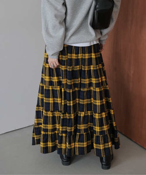 La-gemme（ラジェム） スカート チェック柄ティアードロングスカート