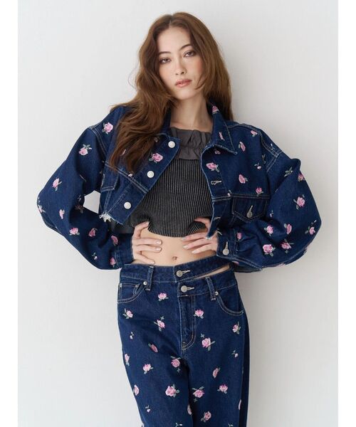 デニムジャケット gジャン Embroideryデニムブルゾン「セットアップ着用可能」 レディースの画像