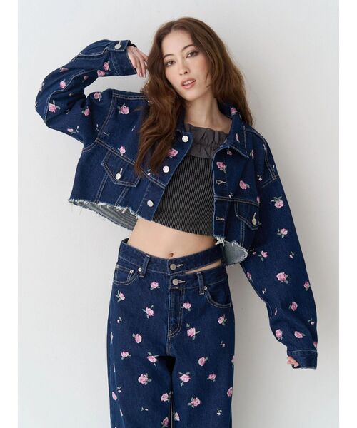 デニムジャケット gジャン Embroideryデニムブルゾン「セットアップ着用可能」 レディースの画像