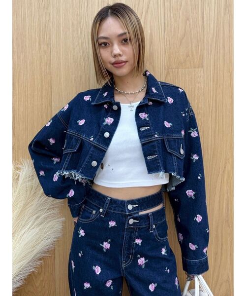 デニムジャケット gジャン Embroideryデニムブルゾン「セットアップ着用可能」 レディースの画像