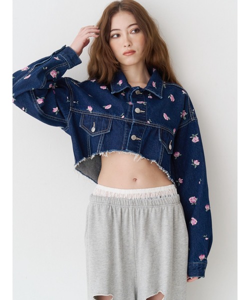 デニムジャケット gジャン Embroideryデニムブルゾン「セットアップ着用可能」 レディースの画像