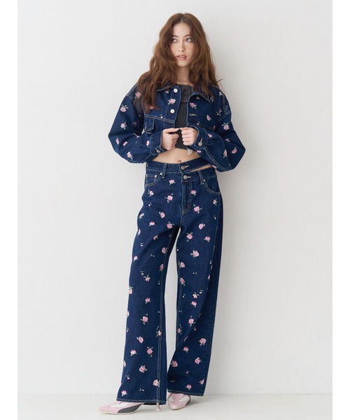 デニムジャケット gジャン Embroideryデニムブルゾン「セットアップ着用可能」 レディースの画像