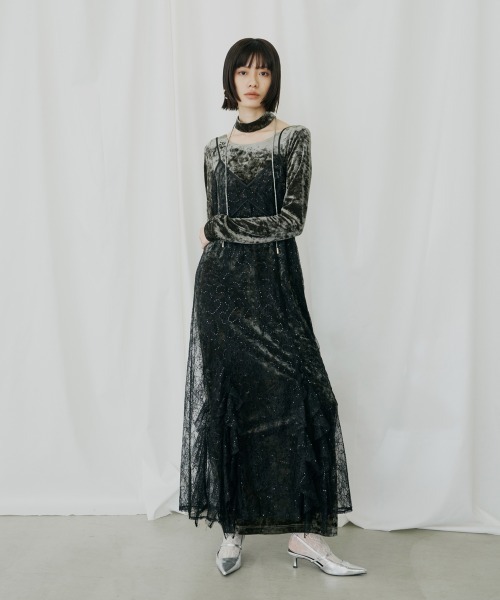 ANDRESD ドレス スパークルレースベロアドレス / sparkle lace velour