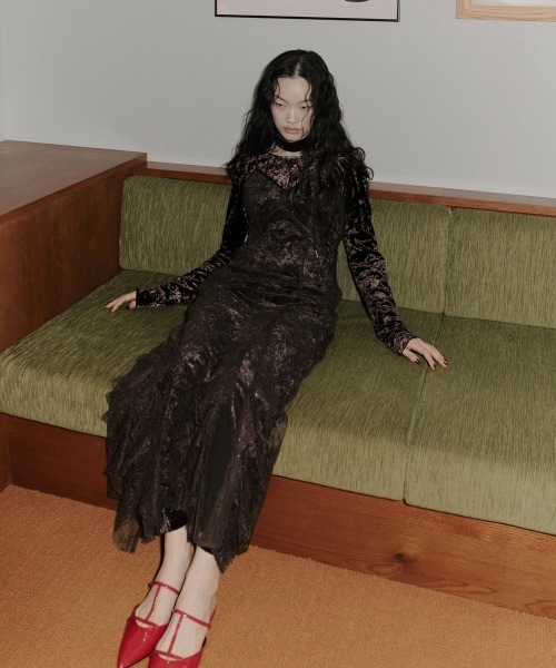 ANDRESD ドレス スパークルレースベロアドレス / sparkle lace velour