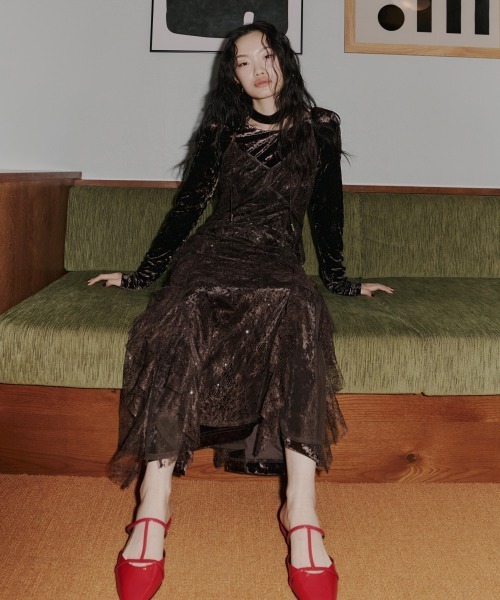ANDRESD ドレス スパークルレースベロアドレス / sparkle lace velour