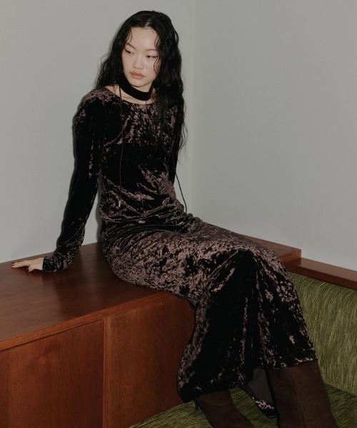 ANDRESD ブラックベロアドレス ANDRESD ドレス スパークルレースベロアドレス / sparkle lace velour