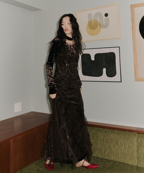 ANDRESD ブラックベロアドレス ANDRESD アンドレスド ドレープベロアドレス ブラック/M｜結婚式