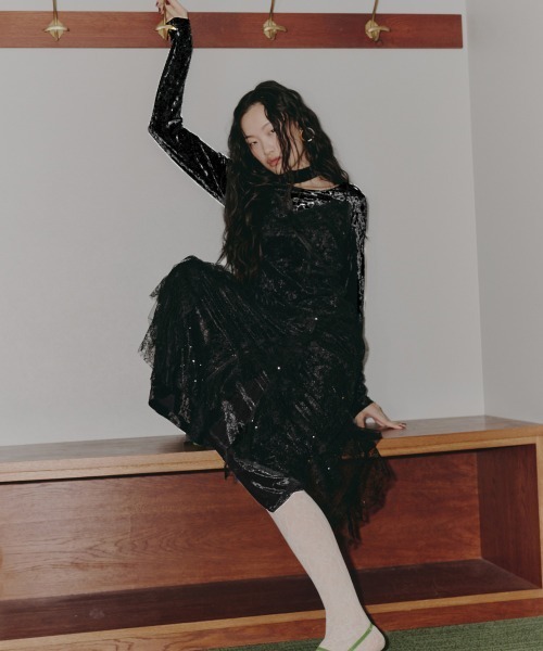 ANDRESD ドレス スパークルレースベロアドレス / sparkle lace velour