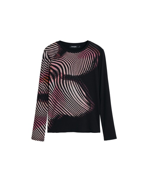 グラフィックプリント 黒 長袖Tシャツ グラフィックプリント 長袖T