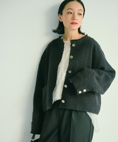 pual ce cin 「PUAL CE CIN」 ツイードジャケット FREE ブラック