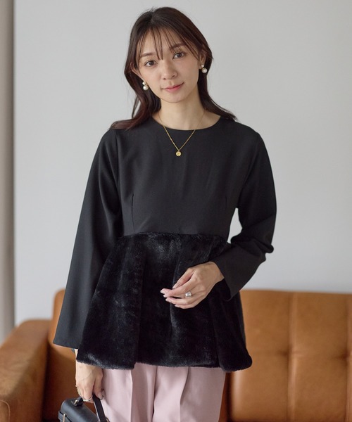 Neige（ネージュ） tシャツ バックリボンリュクスファーペプラム