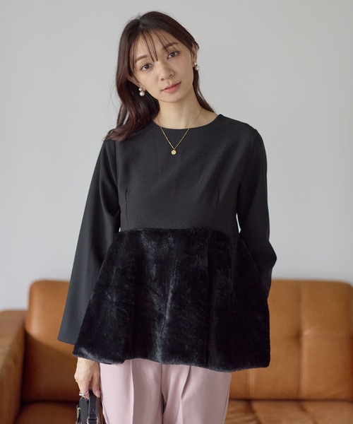 Neige（ネージュ） tシャツ バックリボンリュクスファーペプラム