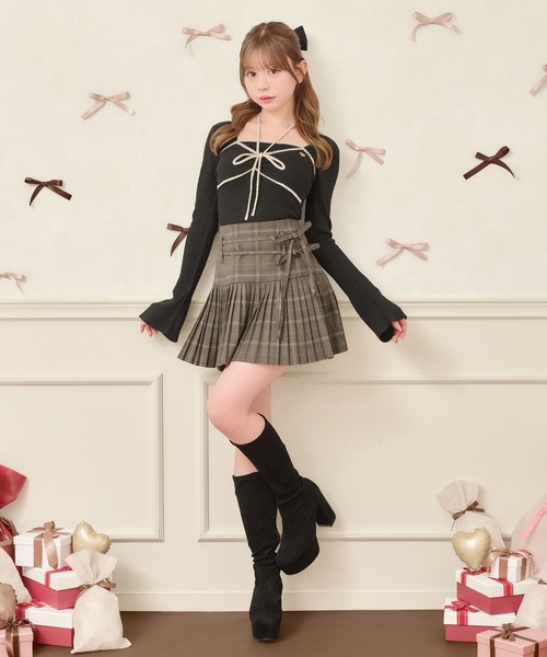 apres jour（アプレジュール） スカート Wリボンプリーツミニスカート