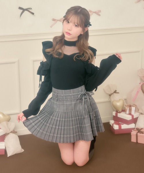 apres jour（アプレジュール） スカート Wリボンプリーツミニスカート