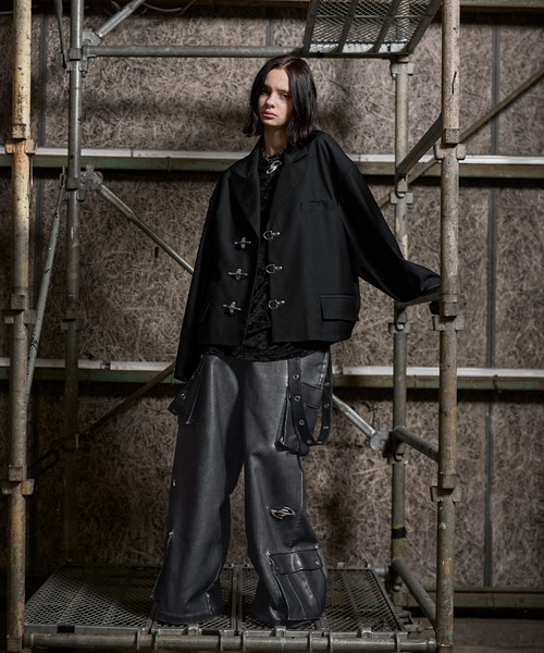 ADER テーラードジャケット 黒 クロップド丈 ダメージジャケット 