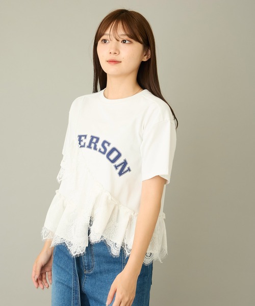 mien tシャツ 半袖 「mien」レースフリルロゴTee レディース