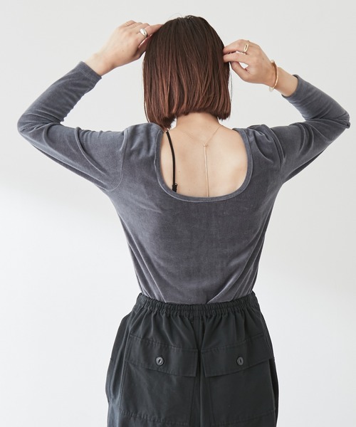 「Omekashi」 「earthy」長袖カットソー FREE チャコールグレー レディース_画像2