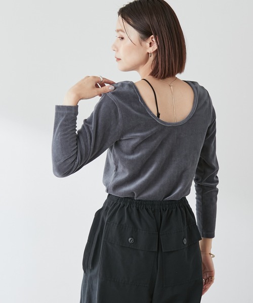 「Omekashi」 「earthy」長袖カットソー FREE チャコールグレー レディース_画像6