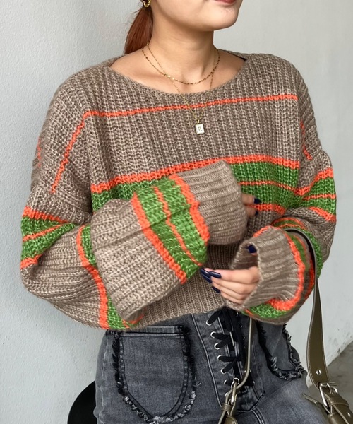 「SHAGGIE」 長袖ニット FREE パープル レディース_画像3