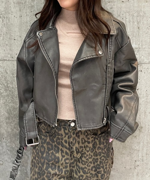 「ROGER AND RAW」 ライダースジャケット FREE グレー レディース_画像3