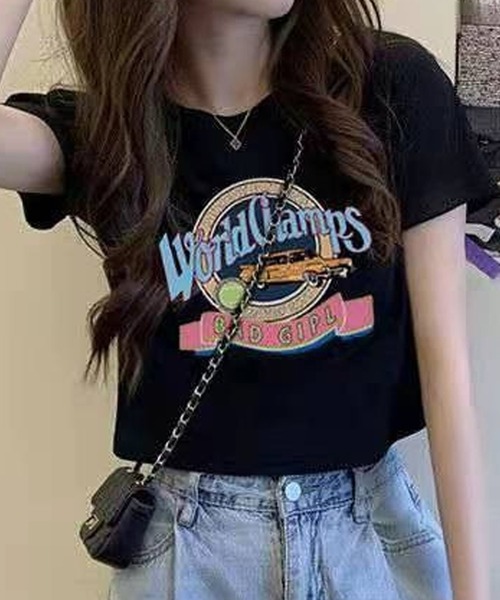 NANEA（ナネア） tシャツ 半袖 クロップド丈レトログラフィック